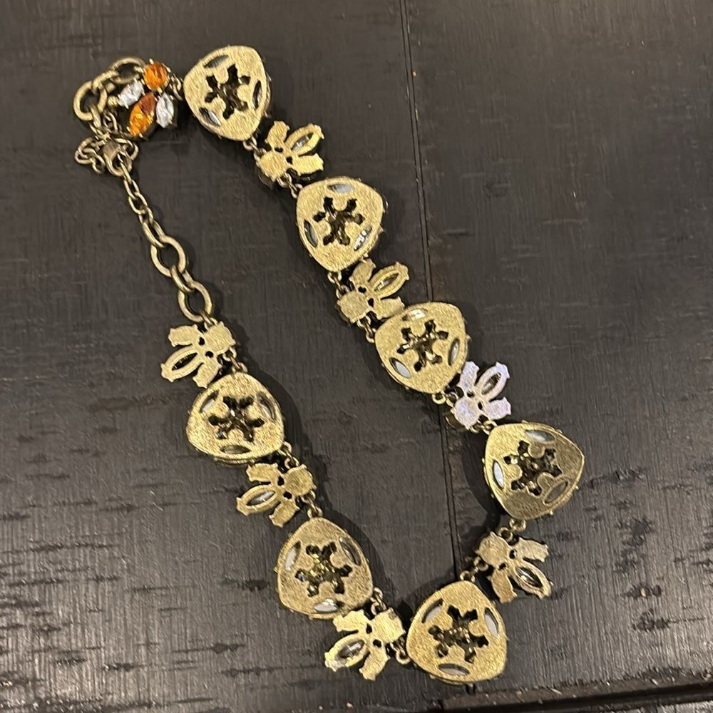 Joan Rivers Rhinestone Orange Bronze Tone Statement Cluster Necklace Floral Bee - Picture 8 of 10